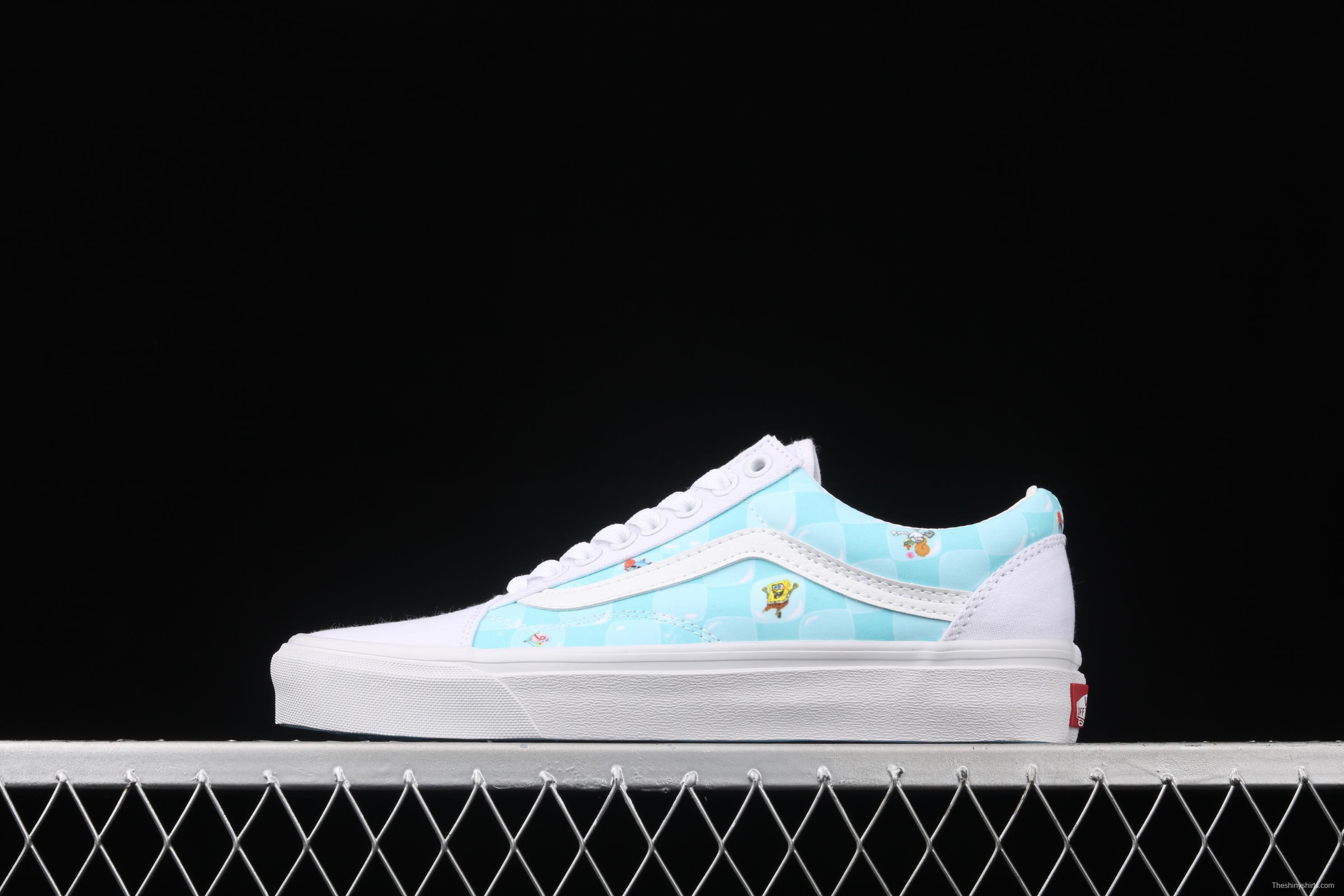 Vans Old Skool SpongeBob co-named limited edition ice blue checkerboard check high-end branch line low-side vulcanized canvas leisure sports board shoes VN0A38G1XC