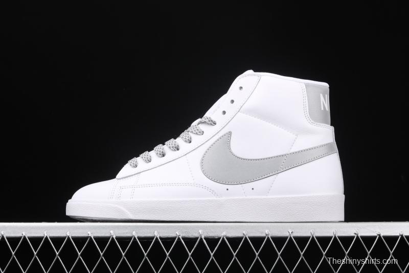 NIKE Blazer Retro Trail Blazers 3M reflective all-white high-top casual board shoes 845054-106