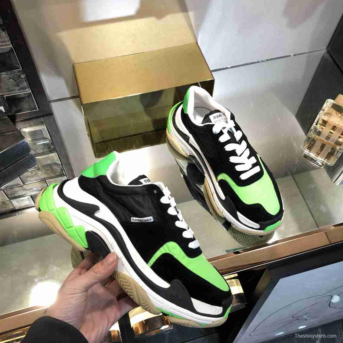 Men/Women Balenciaga Triple S 2.0 Sneaker Black/Green Item 6380340