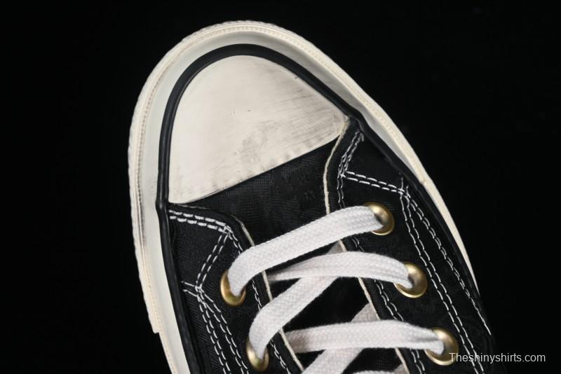 Clot x Fragment Design x Converse Custom Triple Collaboration Low-Top Sneakers with Distressed Black Silk and Brier Pattern - A10925C