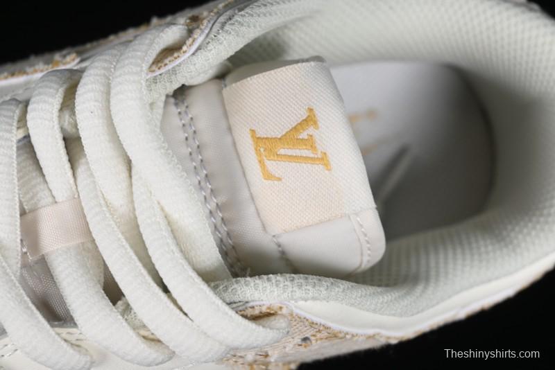 Nike SB Dunk Low LV Collaboration - Yellow Denim Beige with Yellow Swoosh Anniversary High-End Custom Low-Top Casual Skate Shoes - DJ2024-007