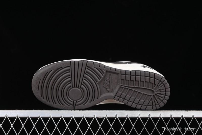 Stussy x Nike SB Dunk Low Anniversary Customized Casual Sneakers in Off-White Black Swoosh - DQ1098-378