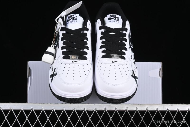 Nike Air Force 1 '07 Low Casual Sneakers with Black and White Graffiti Panda Design - DH7561-222