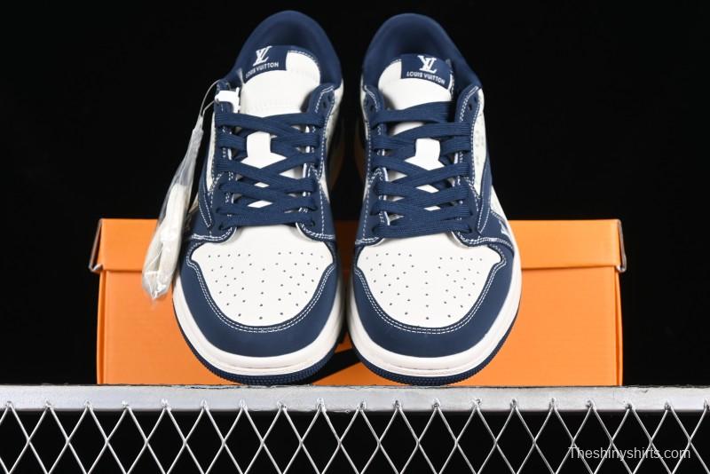 Nike Travis Scott x Fragment Design x Air Jordan 1 Low OG SP AJ1 LV Collaboration Deep Blue Low-top Casual Sneakers - LX1988-103