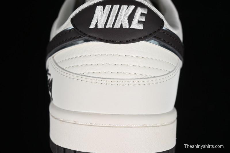 Stussy x Nike SB Dunk Low Anniversary Customized Casual Sneakers in Off-White Black Swoosh - DQ1098-378