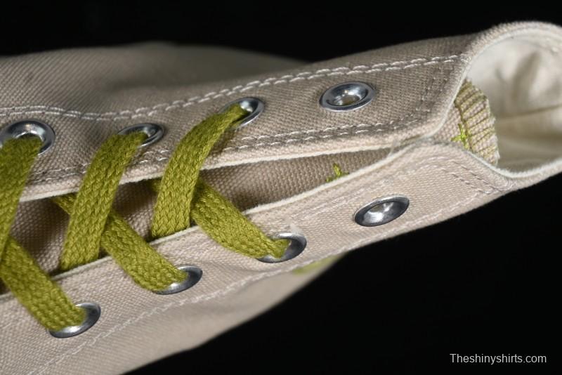 Converse Chuck 70 High Top Casual Canvas Sneakers with Light Beige Upper and Avocado Green Accents - A08530C