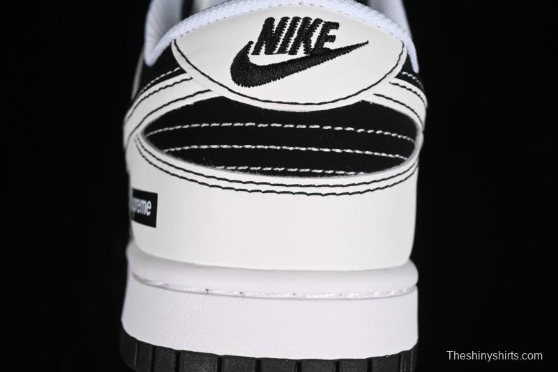 Nike SB Dunk Low Supreme Collaboration - Reverse Black White Swoosh Anniversary Custom Low-Top Casual Sneakers - FC1688-144