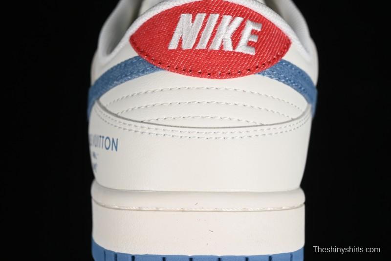 Nike SB Dunk Low LV Collaboration - Beige Blue Chanel Style Anniversary High-End Custom Low-Top Casual Sneakers - XX2025-323