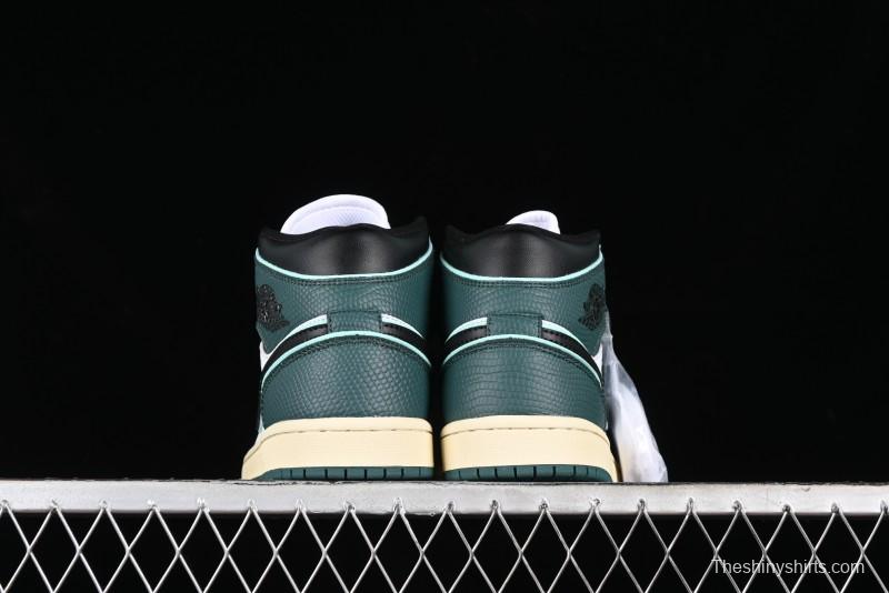 Nike Air Jordan 1 Mid AJ1 Snake Black Green Toe Mid-Top Basketball Shoes - FQ7818-100
