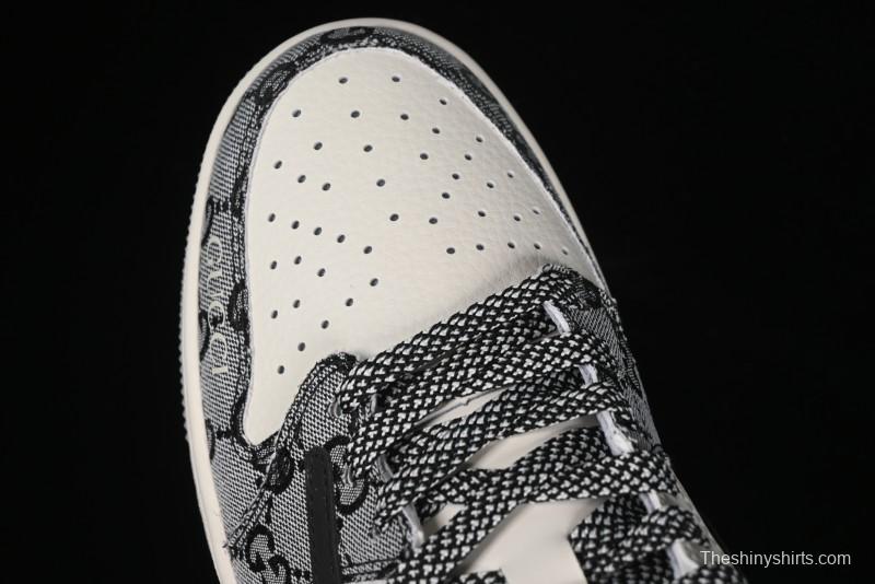 Nike Travis Scott x Fragment Design x Air Jordan 1 Low OG SP AJ1 Gucci Collaboration - Black Grey Pattern Low Top Casual Sneakers - XY2688-117