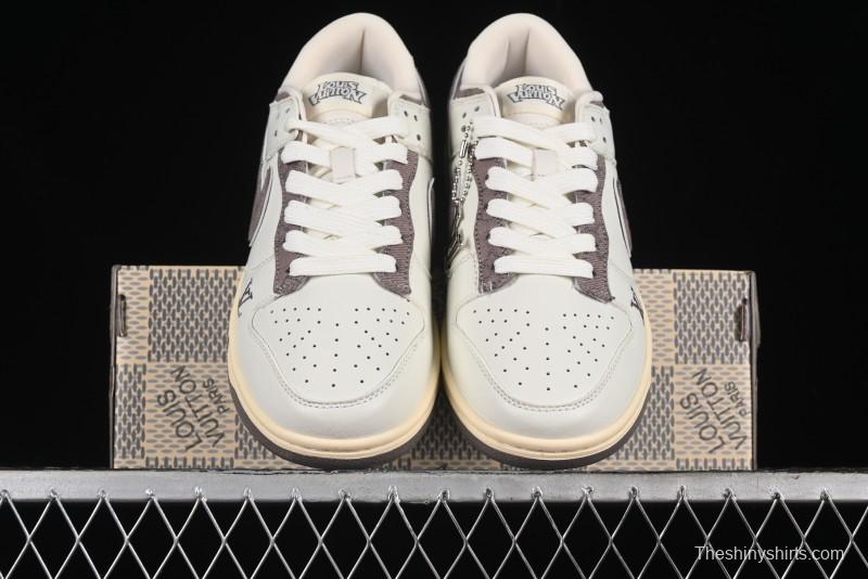 Nike SB Dunk Low LV Collaboration - Beige Denim Swoosh Anniversary High-End Custom Low-Top Casual Skate Shoes - JH8310-957