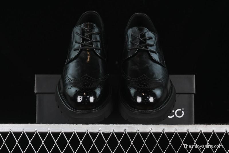 Ecco Block Brogue Business Derby Round Toe Genuine Leather Dress Shoes - 63667201001