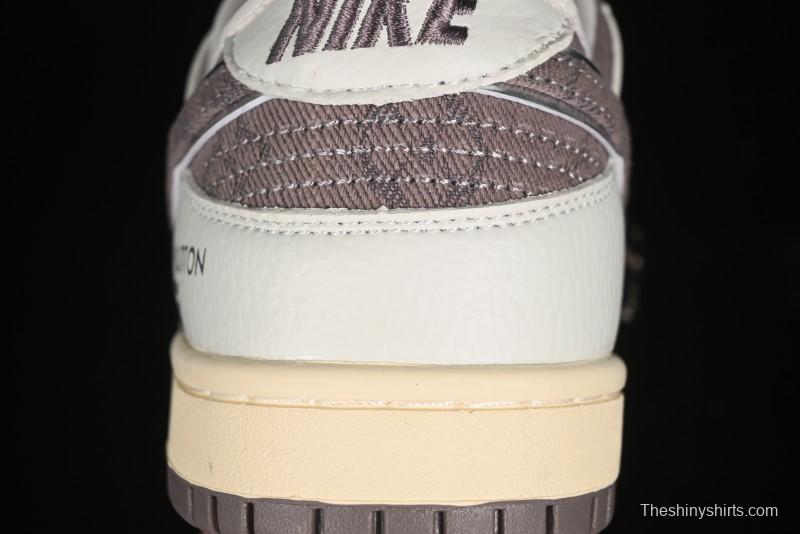 Nike SB Dunk Low LV Collaboration - Beige Denim Swoosh Anniversary High-End Custom Low-Top Casual Skate Shoes - JH8310-957