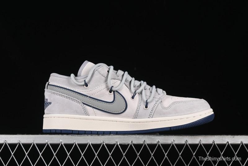 Nike Air Jordan 1 Low AJ1 Bape Collaboration - Grey Blue Retro Basketball Shoes with Custom Laces - SJ9950-019