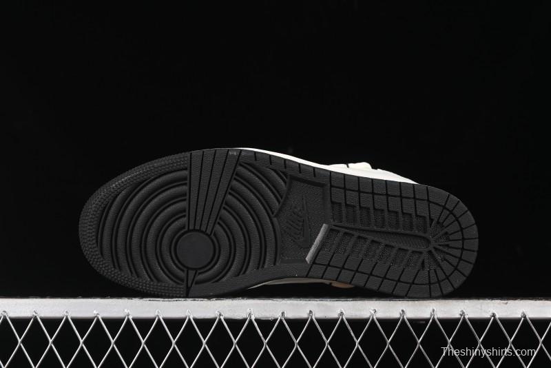 Nike Travis Scott x Fragment Design x Air Jordan 1 Low OG SP AJ1 Black Logo Drawstring Low-Top Casual Sneakers - SJ0086-135