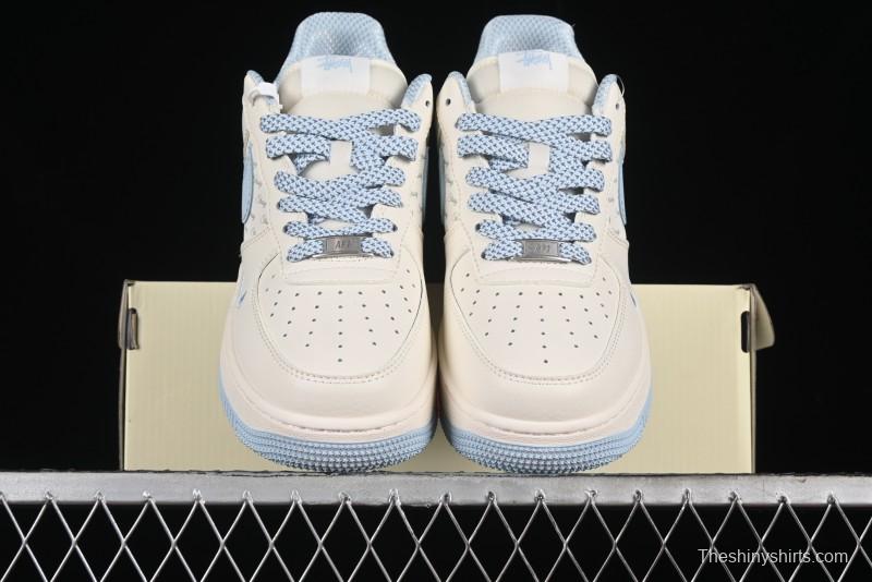 Nike Air Force 1 '07 Low Stussy Collaboration - Off White Elegant Blue Low-Top Casual Sneakers - XZ3328-002