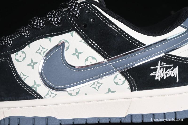 Nike SB Dunk Low Stussy Collaboration - Black White Print Anniversary Custom Low-Top Casual Sneakers - XX3168-212
