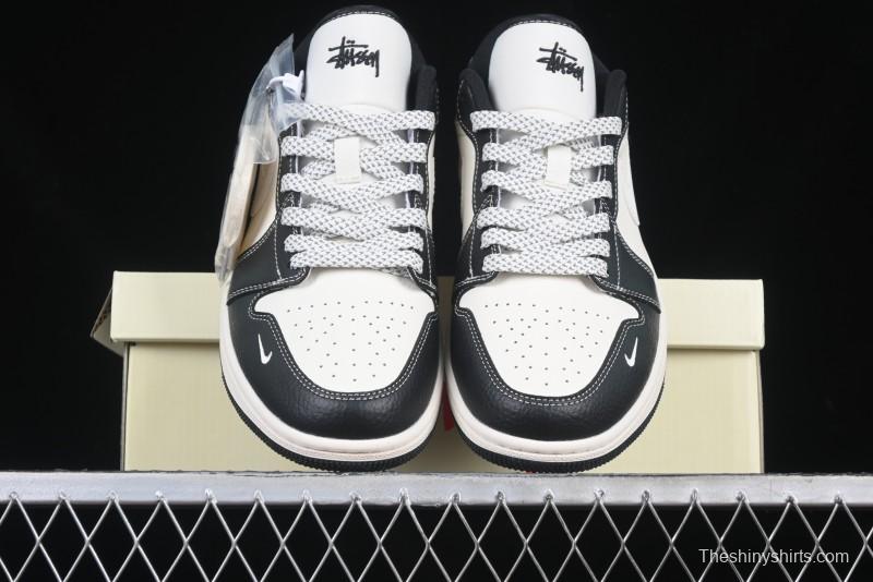 Nike Air Jordan 1 Low AJ1 Stussy White Black Leather Retro Basketball Shoes - XX3318-507