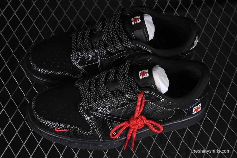 Nike Travis Scott x Fragment Design x Air Jordan 1 Low OG SP AJ1 Year of the Snake Limited Black Snake Web Low Top Casual Sneakers - CH6336-018