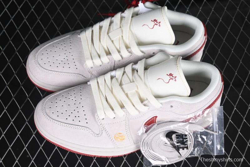 Nike Air Jordan 1 Low Retro Basketball Shoes Snake Year Limited Edition with Red Swoosh - XX3318-513
