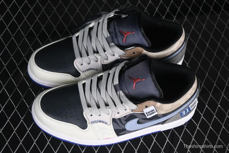 Nike Air Jordan 1 Low Retro Basketball Shoes with Panda Mischief Skyline Design - 553558-154