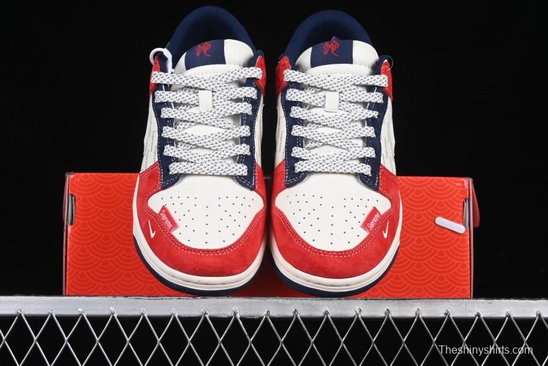 Nike SB Dunk Low Supreme Collaboration - China Red with 3D White Swoosh Anniversary Custom Low-Top Casual Sneakers - FC1688-209