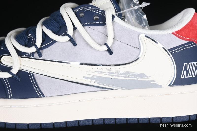 Nike Travis Scott x Fragment Design x Air Jordan 1 Low OG SP AJ1 Graffiti Drawstring Low-top Casual Sneakers - XS3186-203