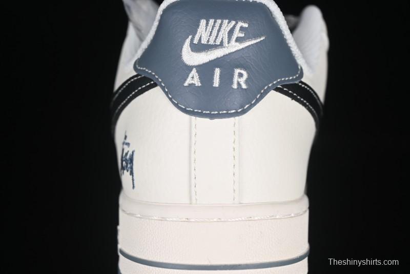 Nike Air Force 1 '07 Low Stussy Collaboration Grey Base Black Swoosh Casual Sneakers - XZ6188-761
