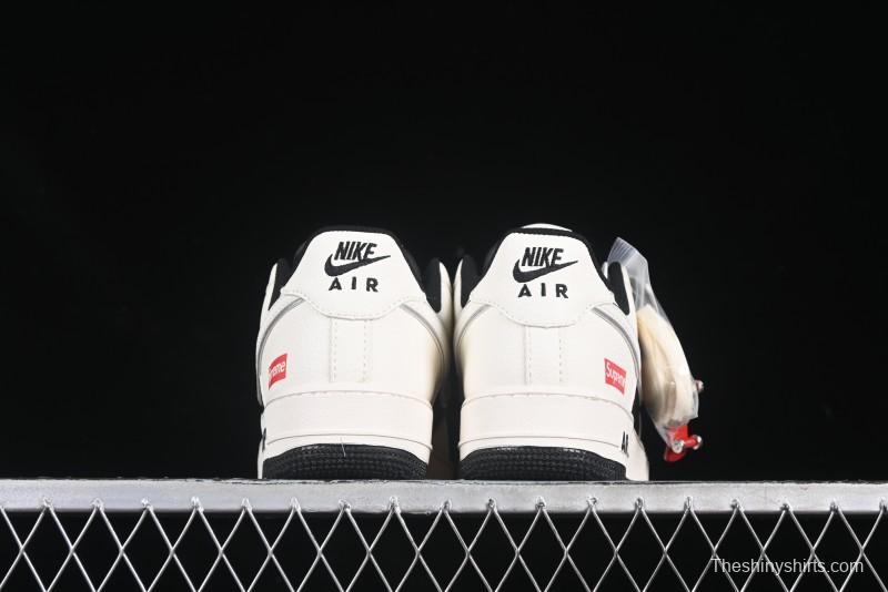 Nike Air Force 1 '07 Low Supreme Collaboration Beige Black Spliced Casual Sneakers with Strap - HH7518-056