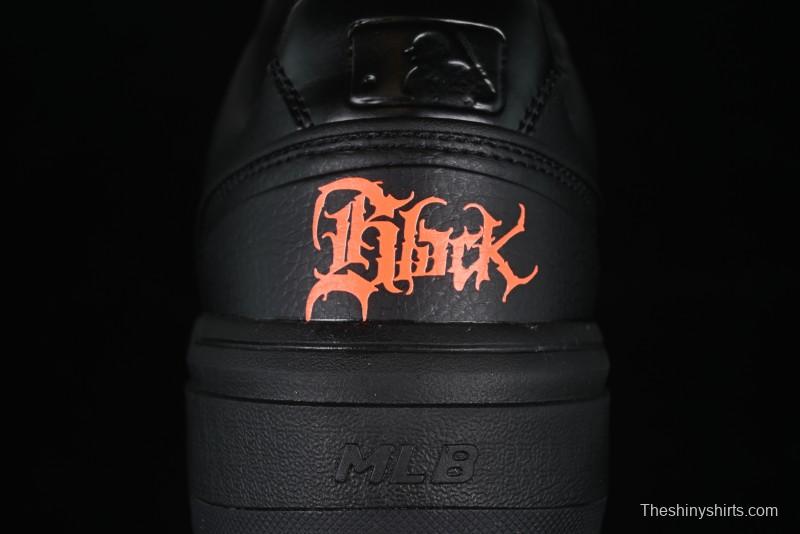 NY Yankees Black Leather Sneakers with Bold Orange Logo