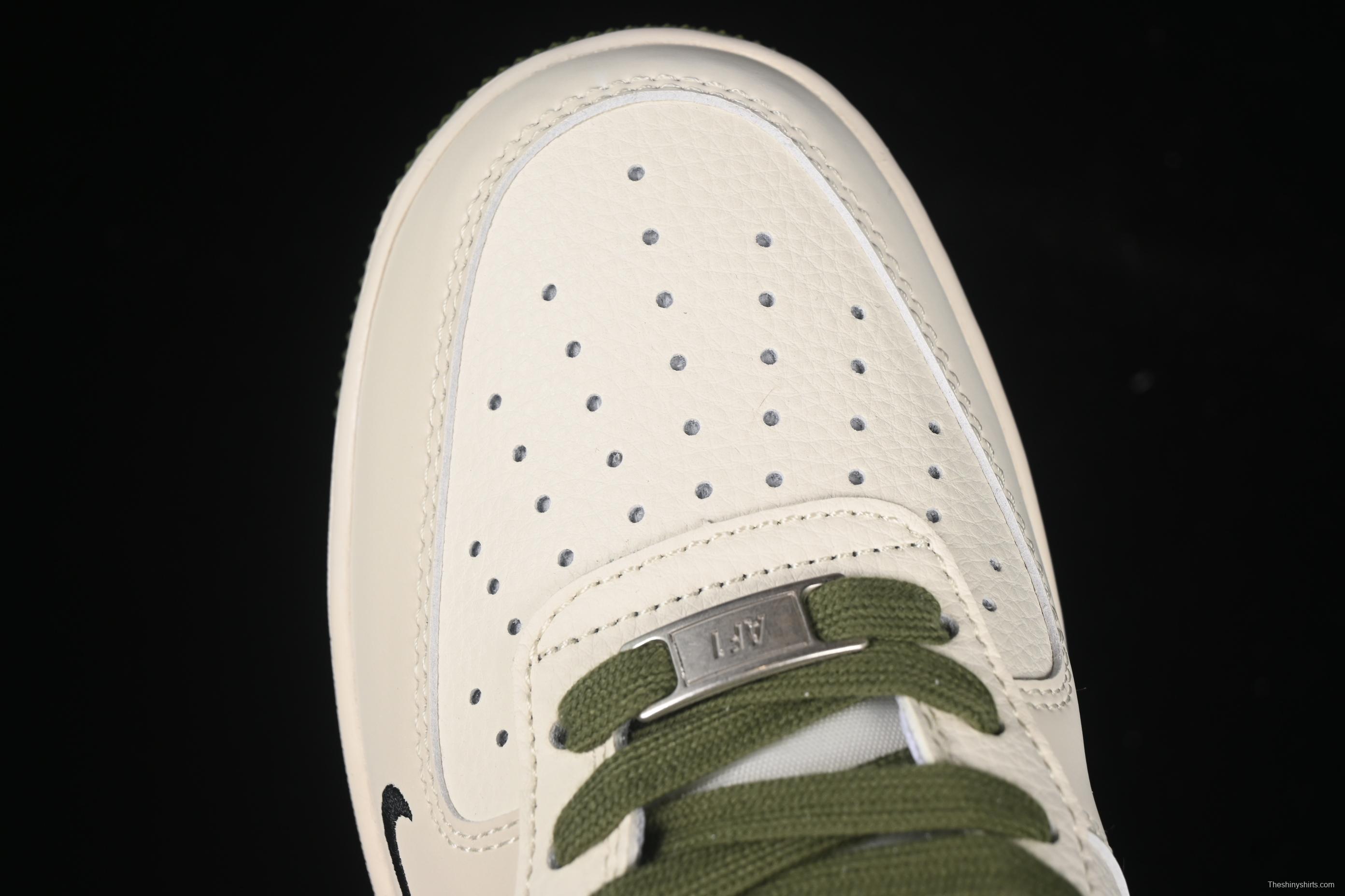 Nike Air Force 1 '07 Low Supreme Collaboration Military Green Red Logo Casual Sneakers - XS1958-566