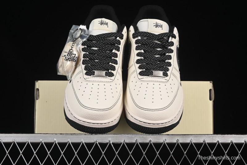 Nike Air Force 1'07 Low Stussy Collaboration Black Swoosh Casual Sneakers - HH7518-059