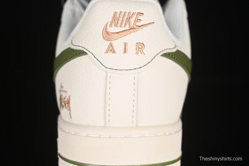 Nike Air Force 1 '07 Low Stussy Collaboration Green Swoosh Gold Embroidery Casual Sneakers - XX3168-151