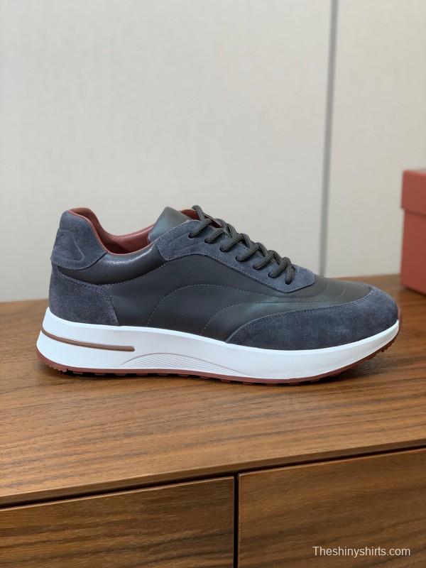2025 Unisex Le Parmentier Grey Blue Suede Leather Sneakers LY