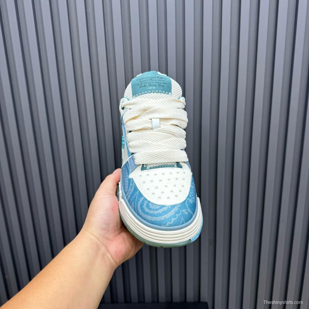 2024 Unisex Amiri Blue White Mesh Leather Sneakers MJ00360