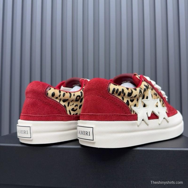 2024 Unisex Amiri Red Leopard Suede Leather Sneakers MJ00300