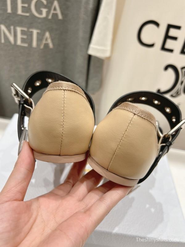 2025 Women Dior Beige Black Leather Mary Jane Buckle KFY00300