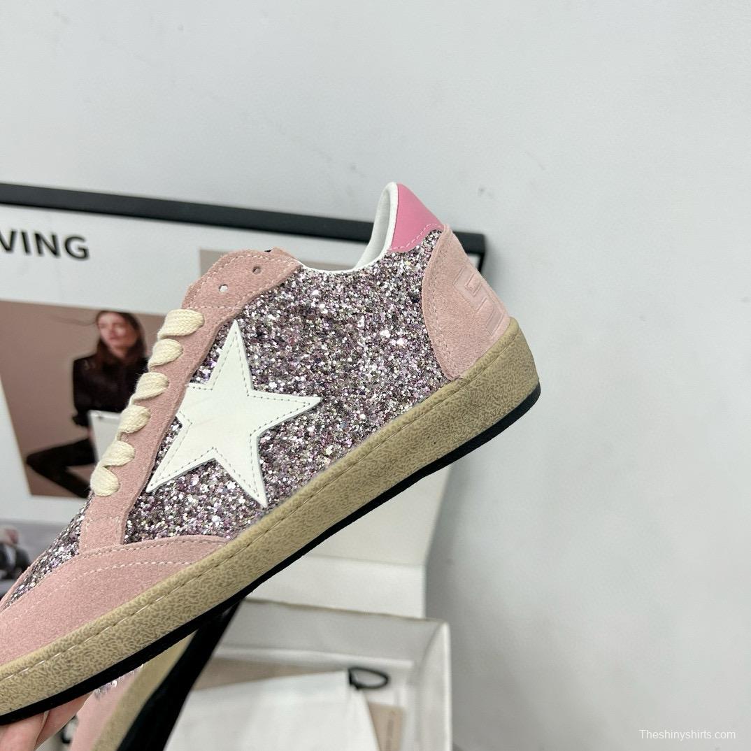 2024 Women GGDB Pink White Glitter Suede Sneakers MJ00260