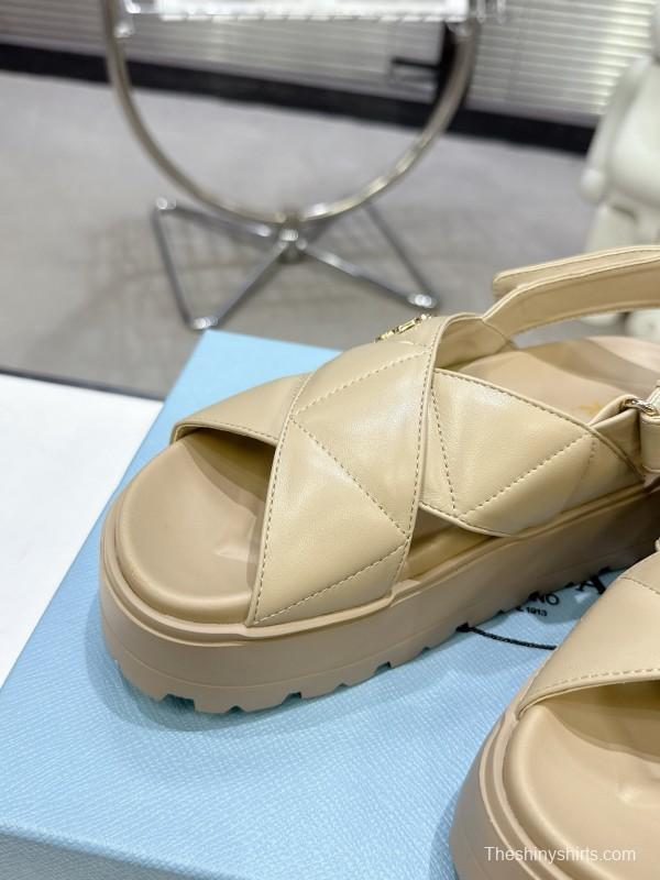 2025 Women Prada Beige Calfskin Sandals KFY00280