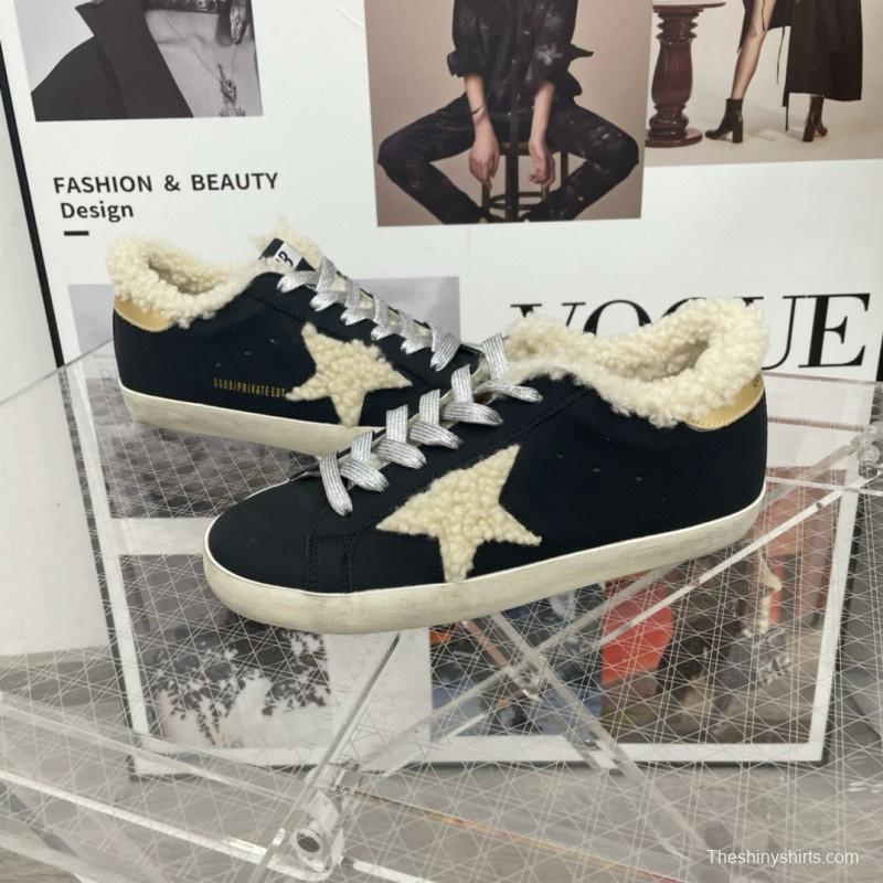 2025 Women GGDB Black Cream Shearling Leather Sneakers