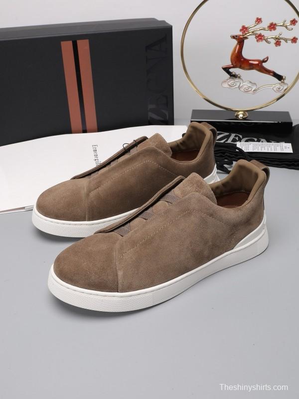 2024 Men Ermenegildo Zegna Brown Suede Sneakers MJ00240