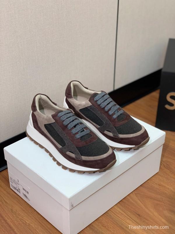 2025 Unisex Brunello Cucinelli Brown Beige Black Suede Leather Sneakers LY