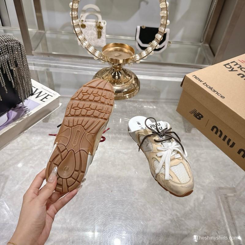 2025 Women Miu Miu Beige White Leather Sneakers