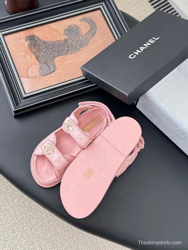 2025 Women Chanel Pink Leather Sandals LY00320