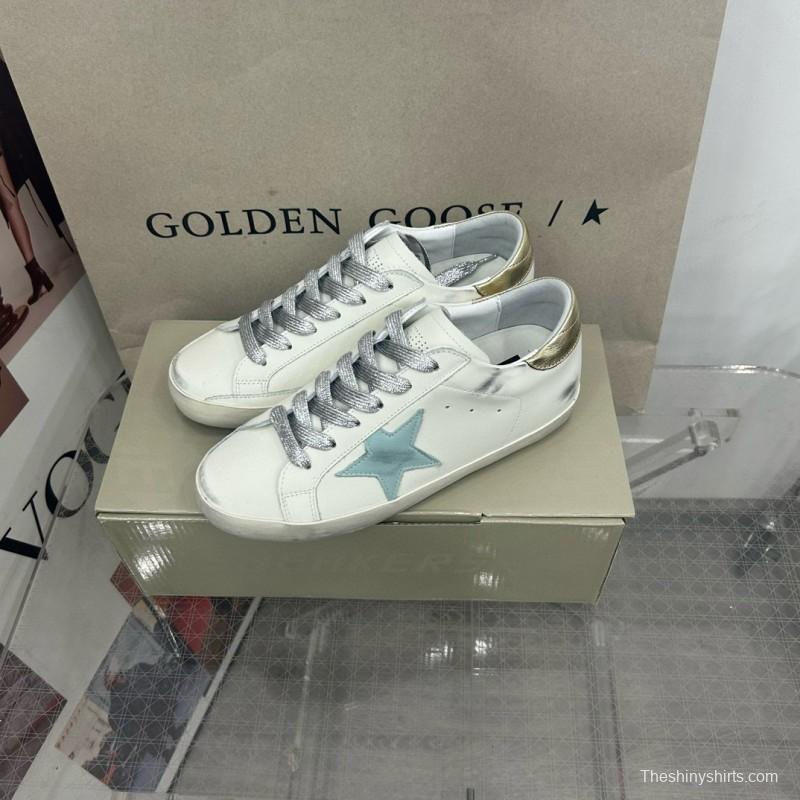 2025 Women GGDB White Blue Leather Sneakers