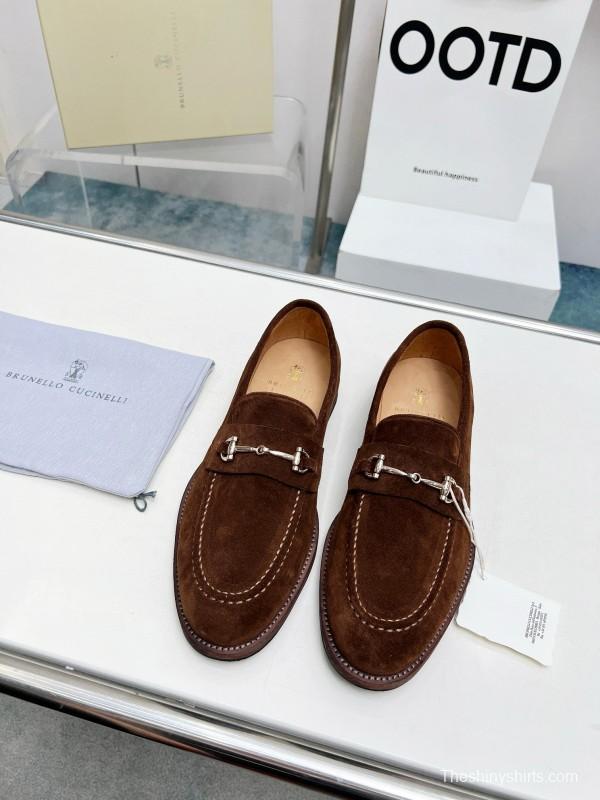 2024 Men Brunello Cucinelli Brown Suede Leather Loafers MJ00480