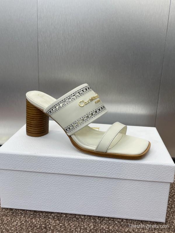 2025 Women Dior White Leather Slide Sandals