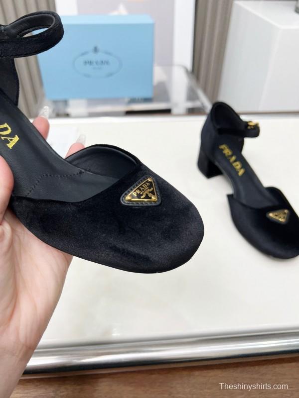 2025 Women Prada Black Suede Mary Jane Buckle LY00270