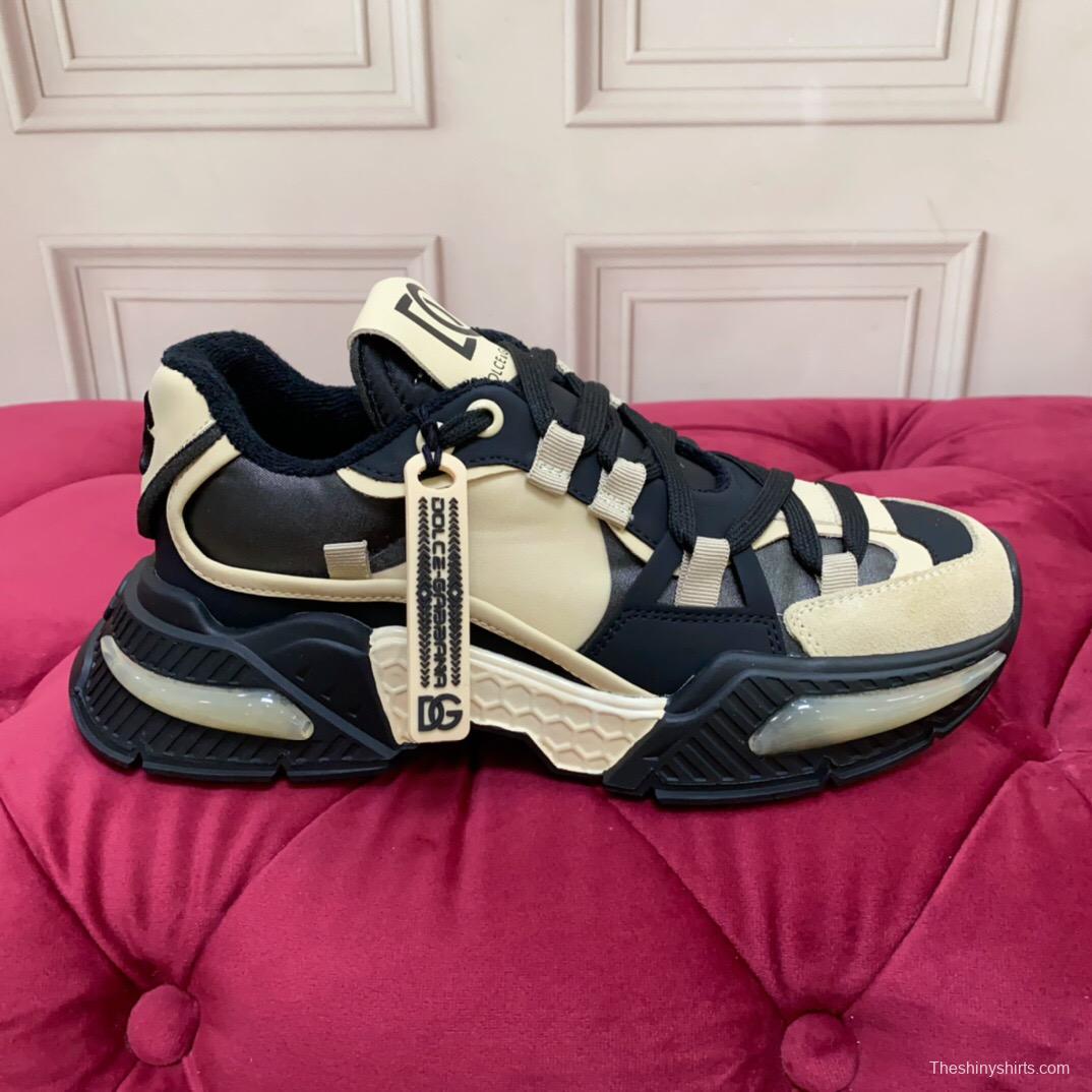 2025 Unisex Dolce & Gabbana Black Beige Leather Sneakers DG LY00340