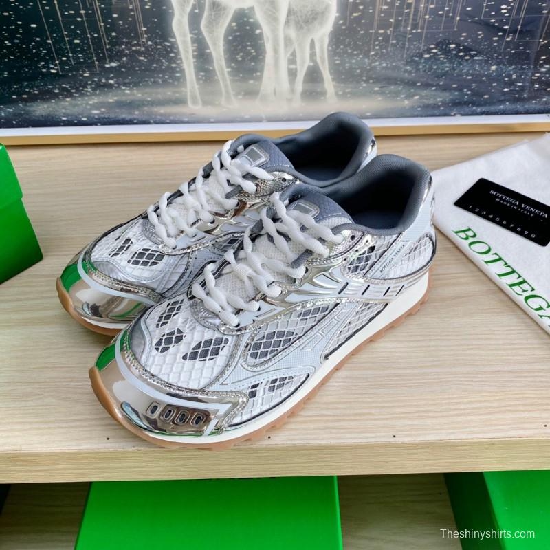 2025 Unisex Bottega Veneta Silver Mesh TPU Runner Sneakers Lightweight Geometric LY00310